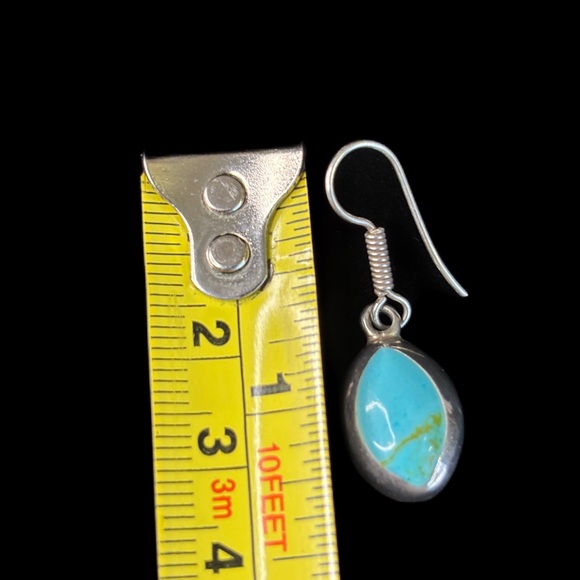 .925 Sterling Silver Turquoise Teardrop Dangle Earrings - Picture 8 of 8
